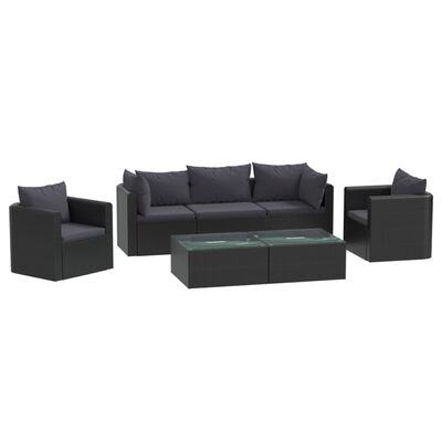 vidaXL Set mobilier de grădină cu perne, 7 piese, negru, poliratan