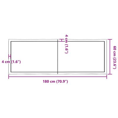 vidaXL Blat masă, 180x60x(2-6) cm, maro, lemn tratat contur organic