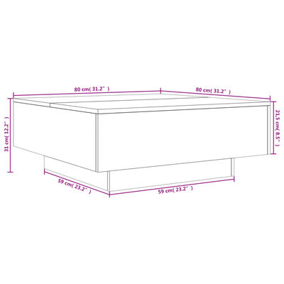 vidaXL Măsuță de cafea cu lumini LED, alb, 80x80x31 cm