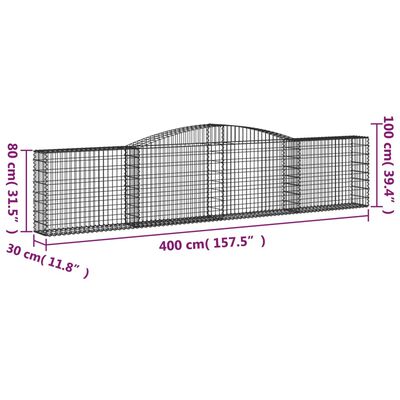 vidaXL Coșuri gabion arcuite 10 buc, 400x30x80/100 cm, fier galvanizat