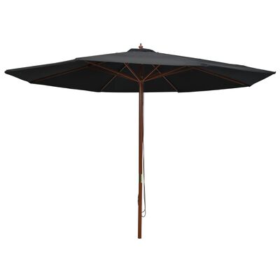 vidaXL Umbrelă de soare de exterior, stâlp din lemn, negru, 350 cm