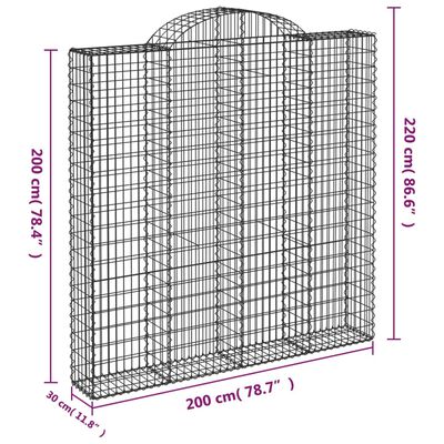 vidaXL Coșuri gabion arcuite 8 buc. 200x30x200/220 cm fier galvanizat