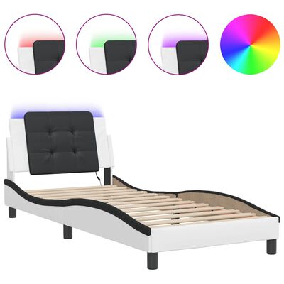 vidaXL Cadru de pat cu lumini LED alb/negru 80x200 cm piele ecologică