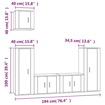 vidaXL Set dulap TV, 5 piese, alb, lemn prelucrat