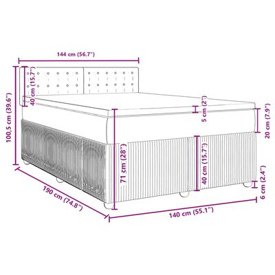 vidaXL Pat box spring cu saltea, albastru, 140x190 cm, catifea