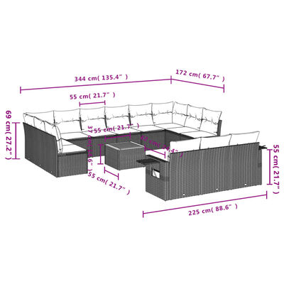 vidaXL Set mobilier de grădină cu perne, 14 piese, negru, poliratan