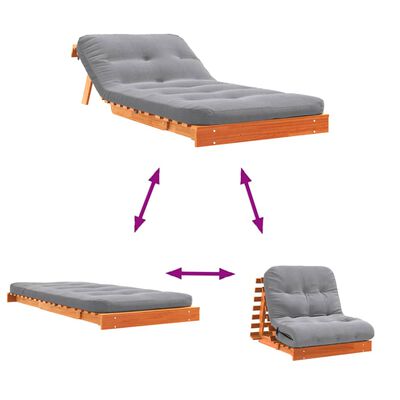 vidaXL Canapea futon cu saltea, maro, 90x206x11 cm, lemn masiv de pin