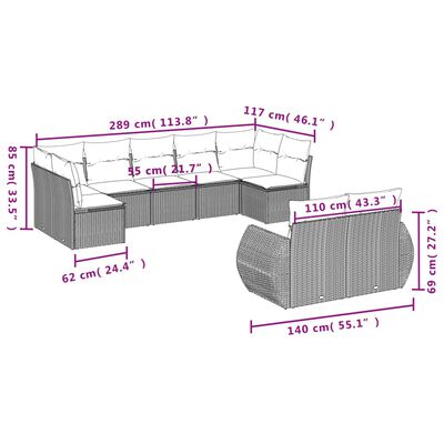 vidaXL Set canapele de grădină cu perne, 9 piese gri deschis poliratan