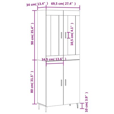 vidaXL Dulap înalt, alb, 69,5x34x180 cm, lemn compozit