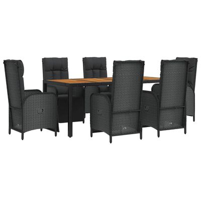 vidaXL Set mobilier de grădină cu perne, 7 piese, negru, poliratan