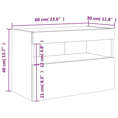 vidaXL Comodă TV de perete cu lumini LED, negru, 60x30x40 cm