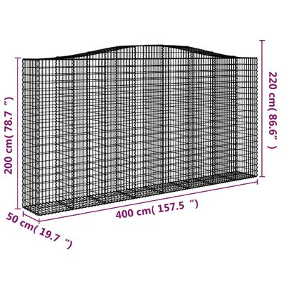 vidaXL Coșuri gabion arcuite, 8 buc 400x50x200/220 cm, fier galvanizat