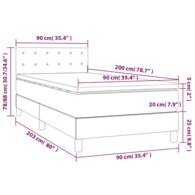 vidaXL Pat box spring cu saltea, alb, 90x200 cm, piele ecologică