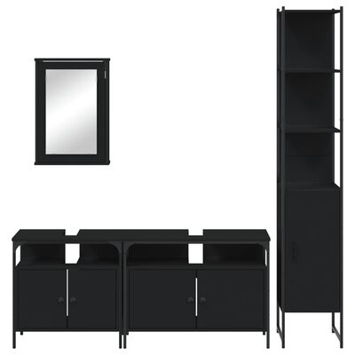 vidaXL Set mobilier de baie, 4 piese, negru, lemn prelucrat