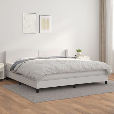 vidaXL Pat box spring cu saltea, alb, 200x200 cm, piele ecologică