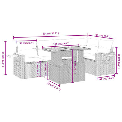 vidaXL Set mobilier de grădină cu perne, 6 piese, negru, poliratan