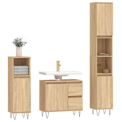 vidaXL Set mobilier de baie, 3 piese, stejar sonoma, lemn prelucrat