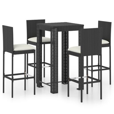 vidaXL Set mobilier bar exterior cu perne, 5 piese, negru, poliratan