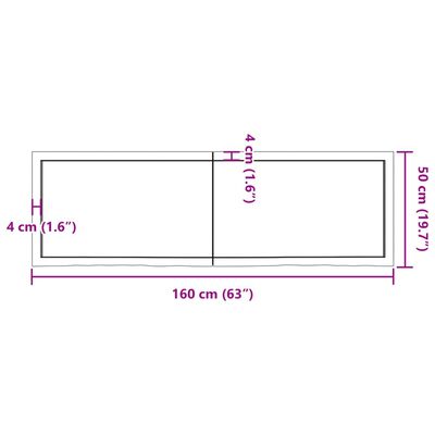 vidaXL Blat de baie, 160x50x(2-6) cm, lemn masiv netratat