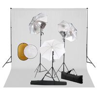 vidaXL Set studio foto cu lămpi, umbrele, fundal și reflector