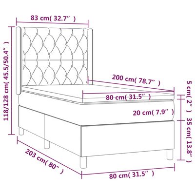 vidaXL Pat box spring cu saltea, maro închis, 80x200 cm, textil