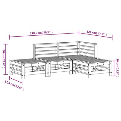 vidaXL Set mobilier relaxare de grădină 4 piese, negru, lemn masiv pin