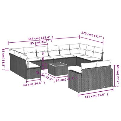 vidaXL Set canapele de grădină, 13 piese, cu perne, bej, poliratan