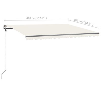 vidaXL Copertină autonomă retractabilă manual, crem, 400x300 cm