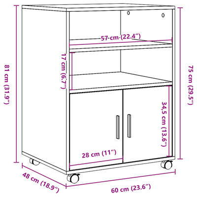 vidaXL Dulap cu roți, lemn vechi, 60x48x81 cm, lemn prelucrat