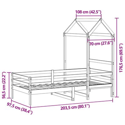 vidaXL Pat de zi cu acoperiș, 90x200 cm, lemn masiv de pin