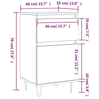 vidaXL Servante, 2 buc., alb, 40x35x70 cm, lemn prelucrat