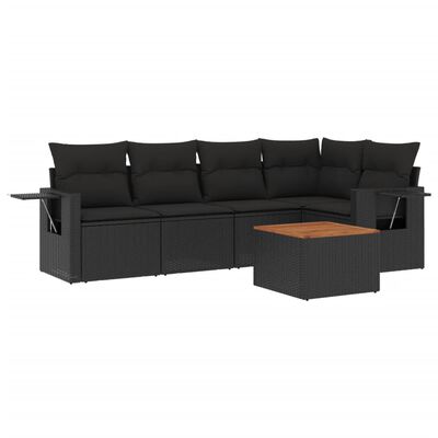 vidaXL Set mobilier de grădină cu perne, 6 piese, negru, poliratan