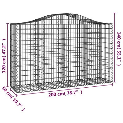 vidaXL Coșuri gabion arcuite 15 buc, 200x50x120/140 cm,fier galvanizat