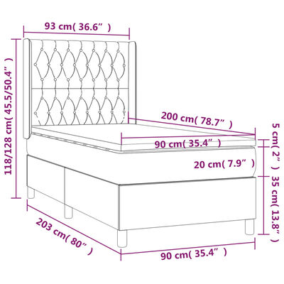 vidaXL Pat cu arcuri, saltea și LED, verde, 90x200 cm, catifea