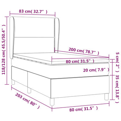 vidaXL Pat box spring cu saltea, maro închis, 80x200 cm, textil