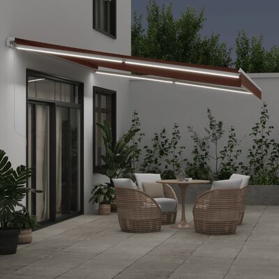 vidaXL Copertina retractabilă manual cu LED, maro, 450x350 cm