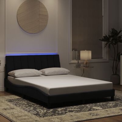 vidaXL Cadru de pat cu lumini LED, negru, 140x200 cm, catifea