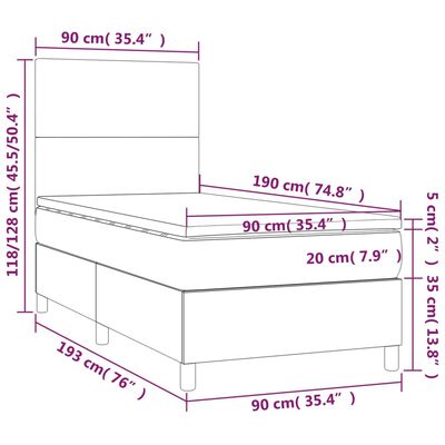 vidaXL Pat cu arcuri, saltea și LED, alb, 90x190 cm, piele ecologică