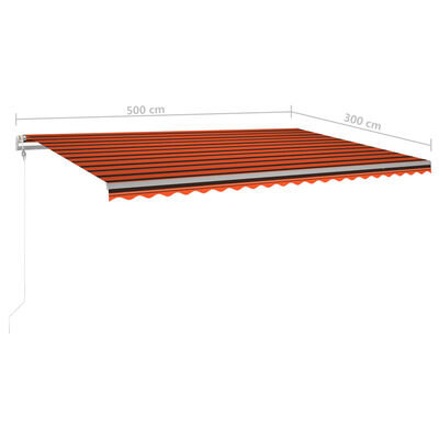 vidaXL Copertină retractabilă manual, cu stâlpi, portocaliu&maro 5x3 m