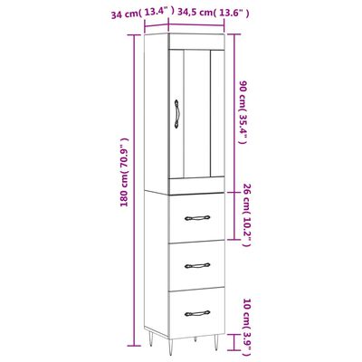 vidaXL Dulap înalt, gri beton, 34,5x34x180 cm, lemn prelucrat