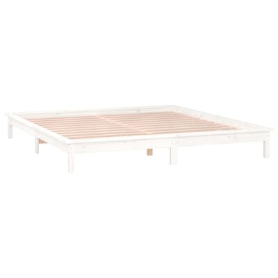 vidaXL Cadru de pat cu LED King Size, alb, 150x200 cm, lemn masiv