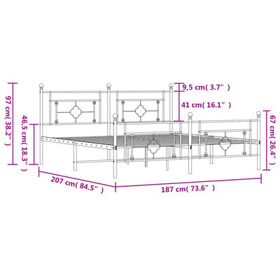 vidaXL Cadru pat fără saltea, tăblie de picioare negru 180x200cm metal