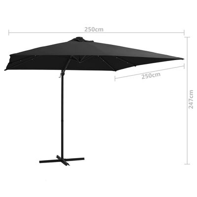 vidaXL Umbrelă suspendată cu LED și stâlp din oțel, negru, 250x250 cm