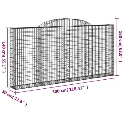 vidaXL Coș gabion arcuit, 300x30x140/160 cm, fier galvanizat