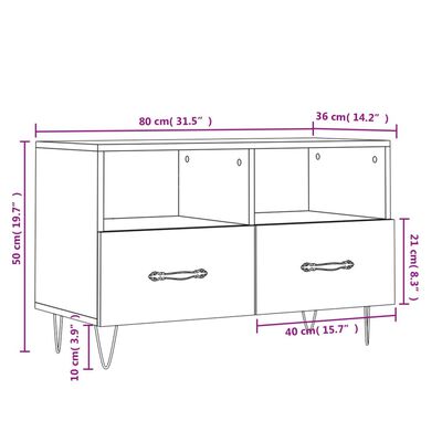 vidaXL Comodă TV, alb extralucios, 80x36x50 cm, lemn prelucrat