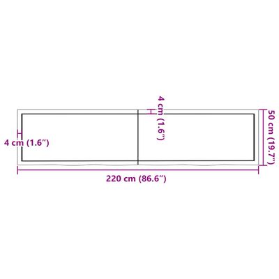 vidaXL Blat de masă, 220x50x(2-4) cm, lemn masiv de stejar netratat