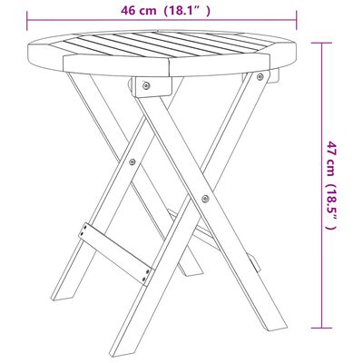 vidaXL Masă de grădină pliabilă, alb, Ø 46 cm, lemn masiv de acacia