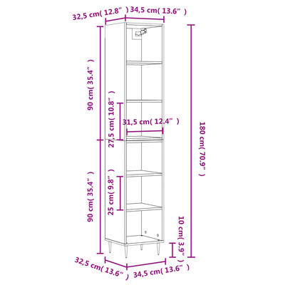 vidaXL Dulap înalt, stejar sonoma, 34,5x32,5x180 cm, lemn prelucrat