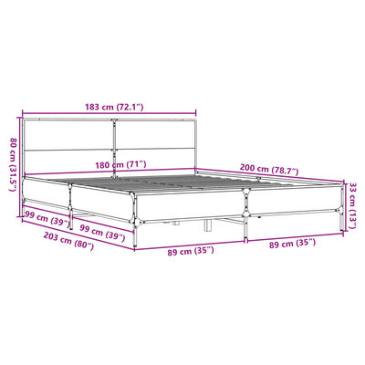 vidaXL Cadru de pat, gri sonoma, 180x200 cm, lemn prelucrat și metal