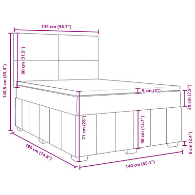 vidaXL Pat box spring cu saltea, gri deschis, 140x190 cm, textil